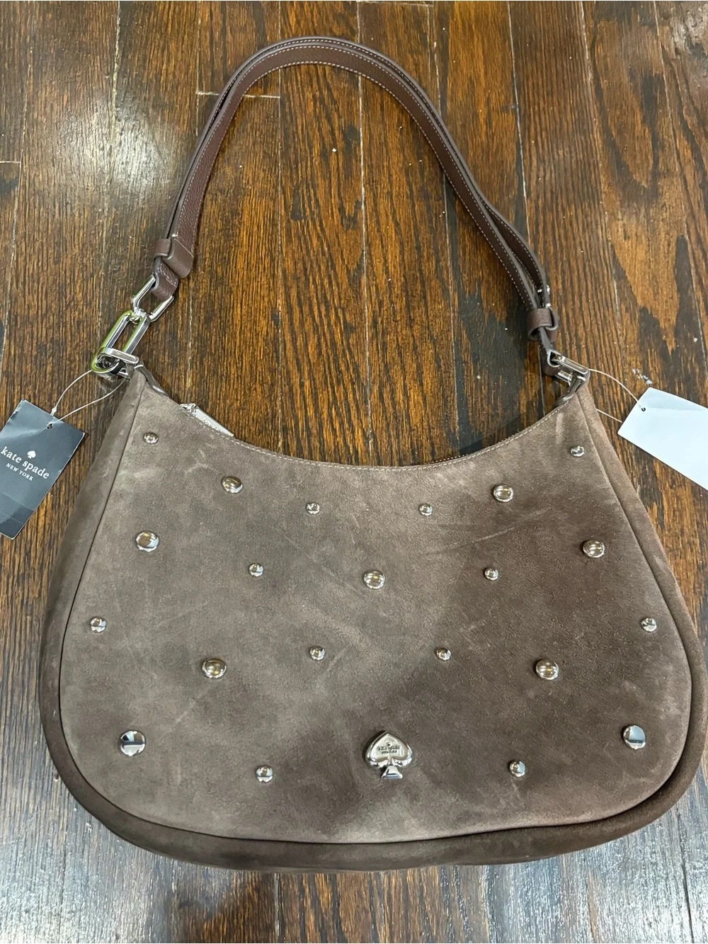 kate spade Taupe Suede Studded Hobo Shoulder Bag